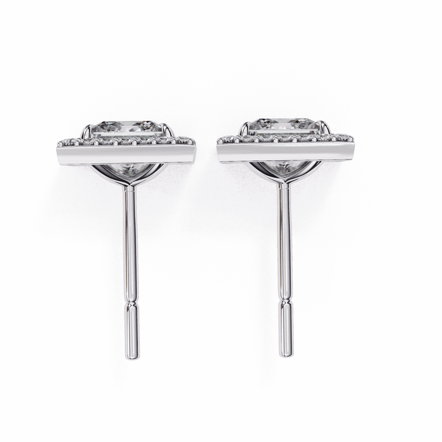 0.8 Carat Princess and Round Halo Stud Earrings in Moissanite | House of Estara