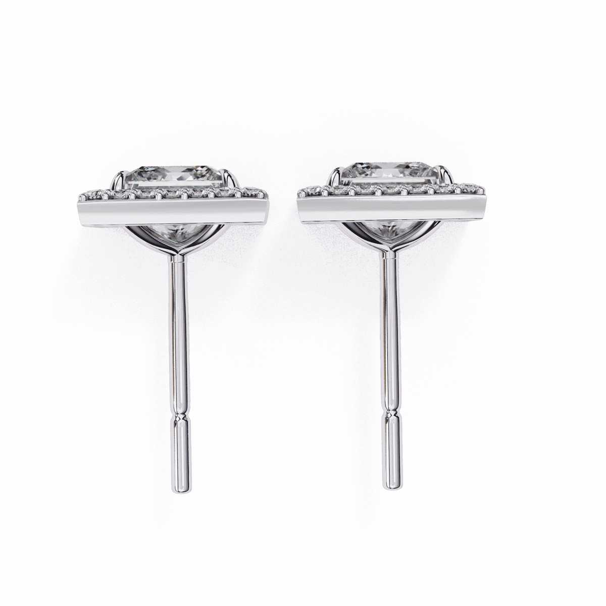 0.8 Carat Princess and Round Halo Stud Earrings in Moissanite | House of Estara