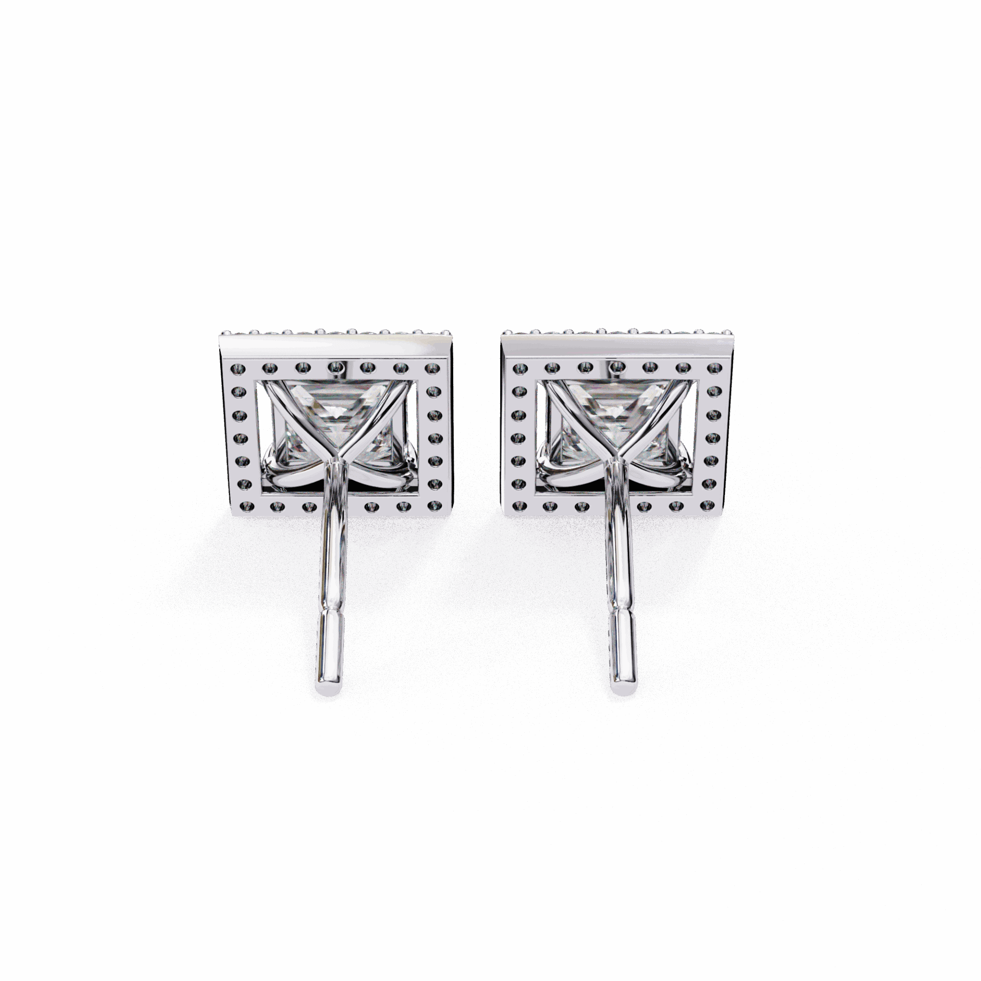 0.8 Carat Princess and Round Halo Stud Earrings in Moissanite | House of Estara