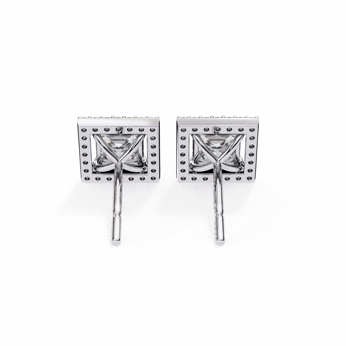 0.8 Carat Princess and Round Halo Stud Earrings in Moissanite | House of Estara