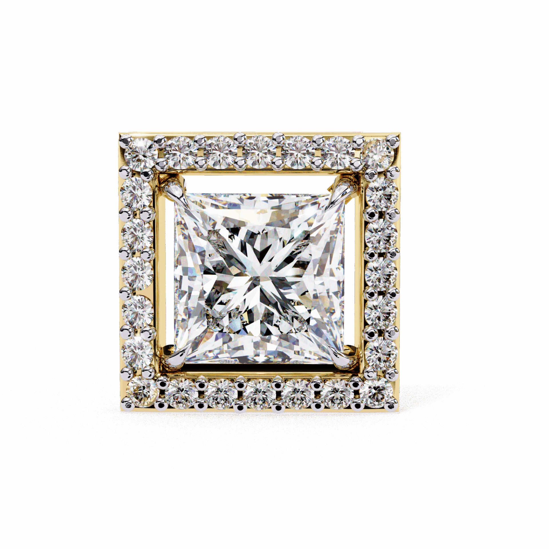 0.8 Carat Princess and Round Halo Stud Earrings in Moissanite | House of Estara