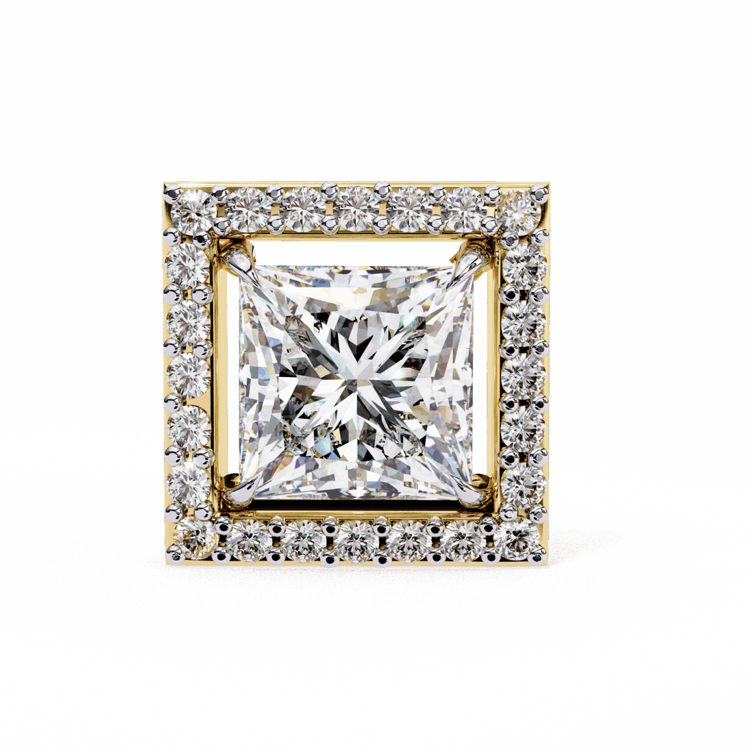 0.8 Carat Princess and Round Halo Stud Earrings in Moissanite | House of Estara