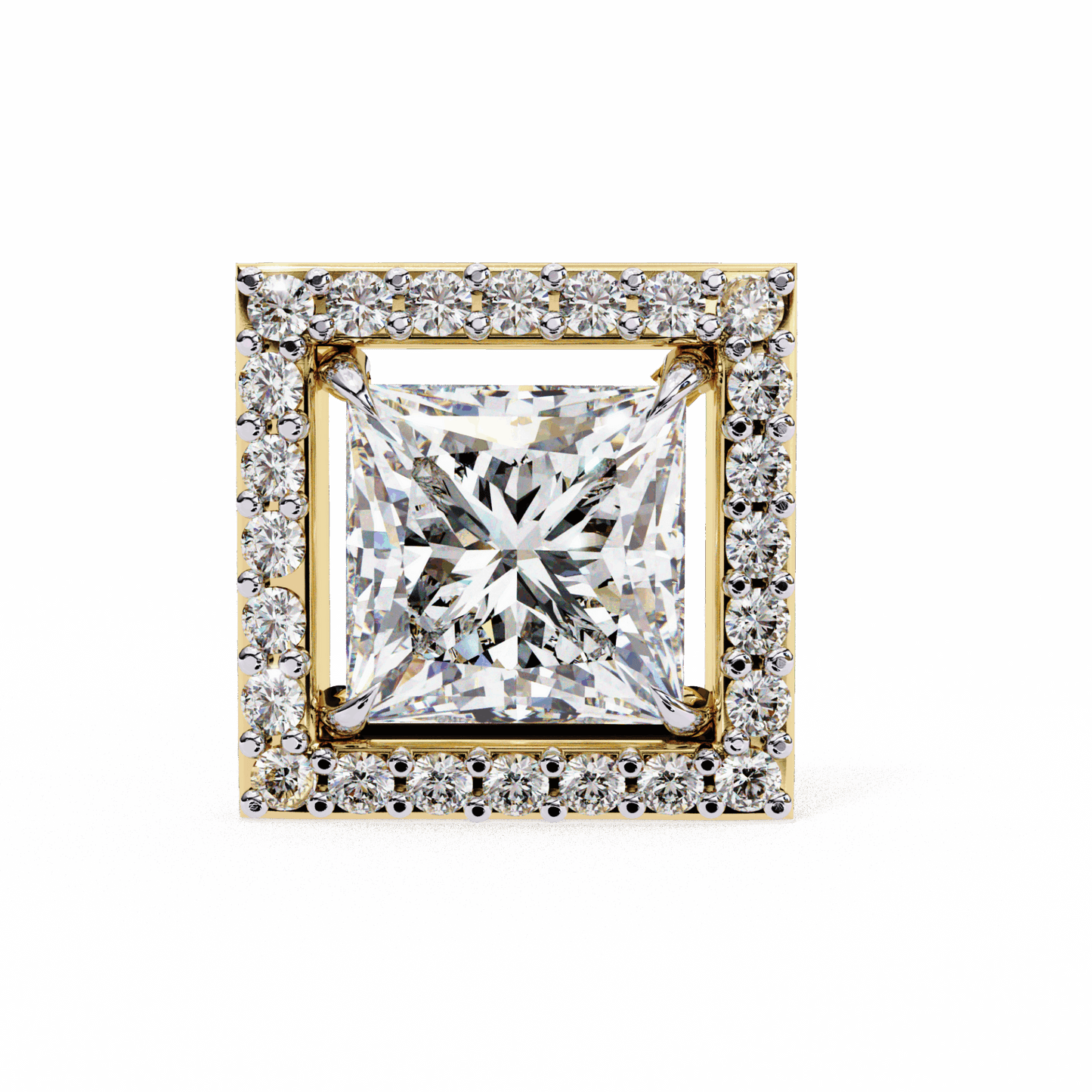 0.8 Carat Princess and Round Halo Stud Earrings in Moissanite | House of Estara
