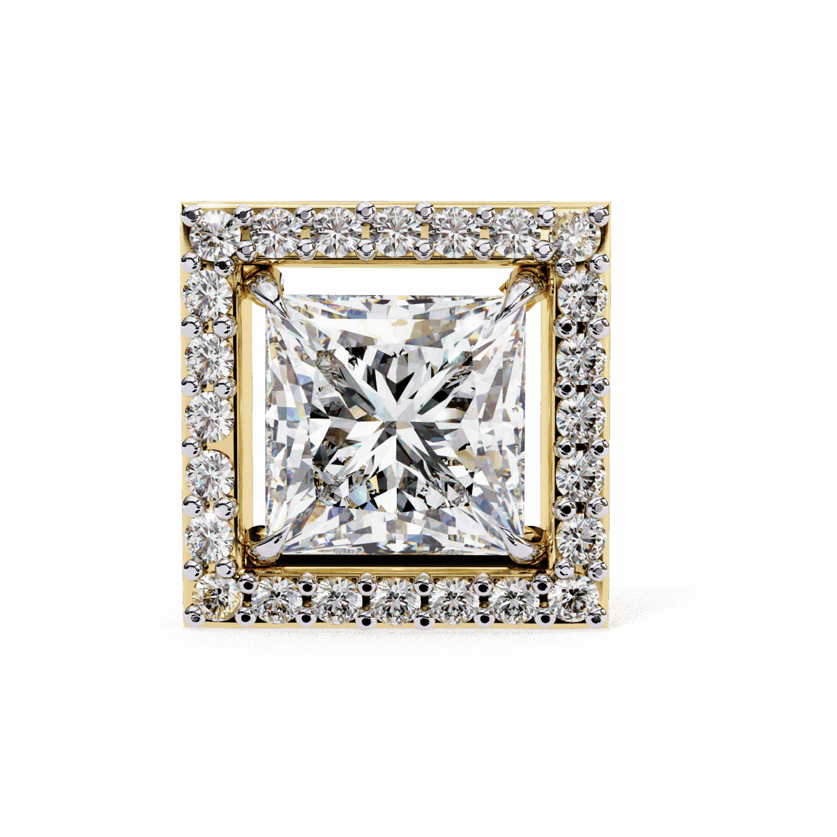 0.8 Carat Princess and Round Halo Stud Earrings in Moissanite | House of Estara