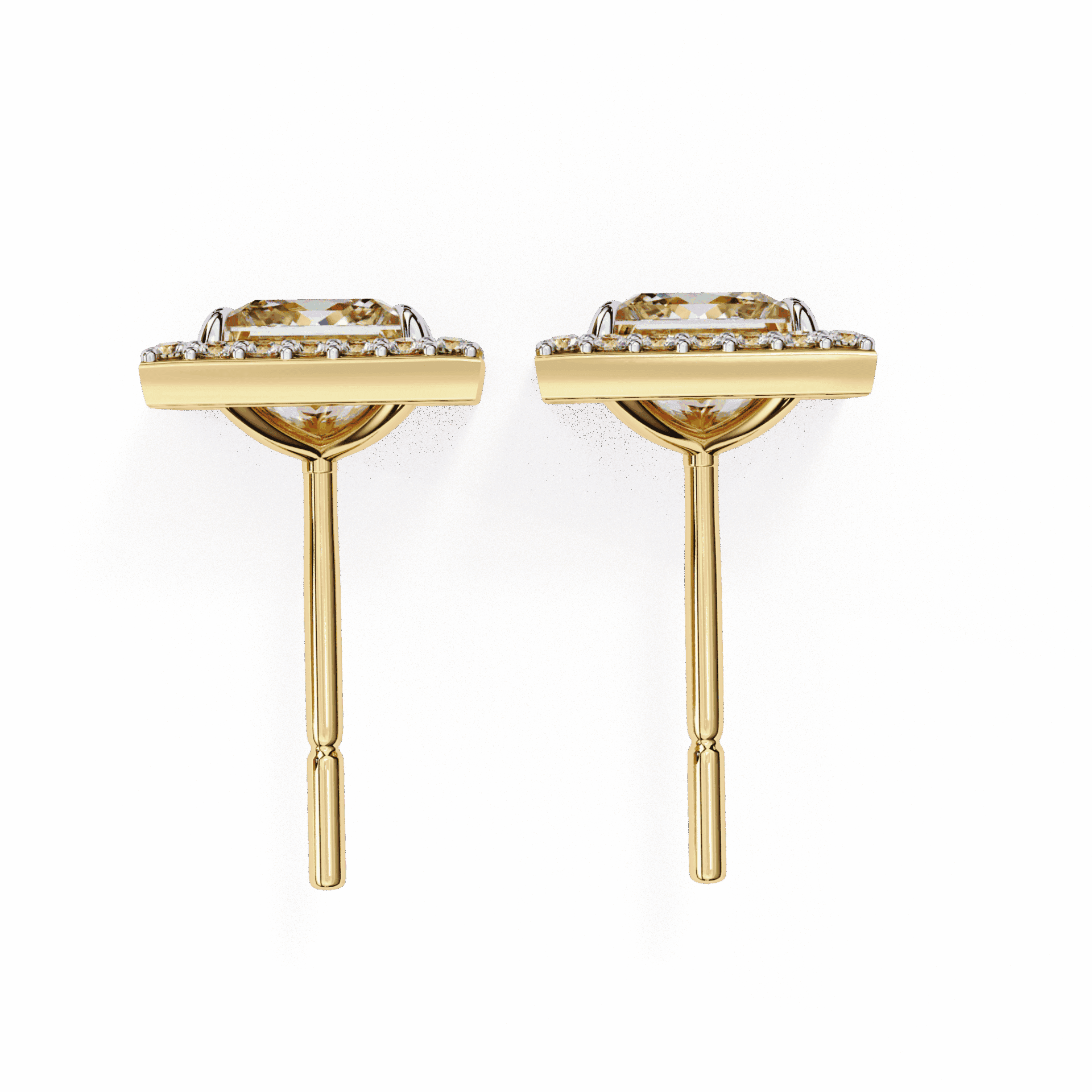 0.8 Carat Princess and Round Halo Stud Earrings in Moissanite | House of Estara