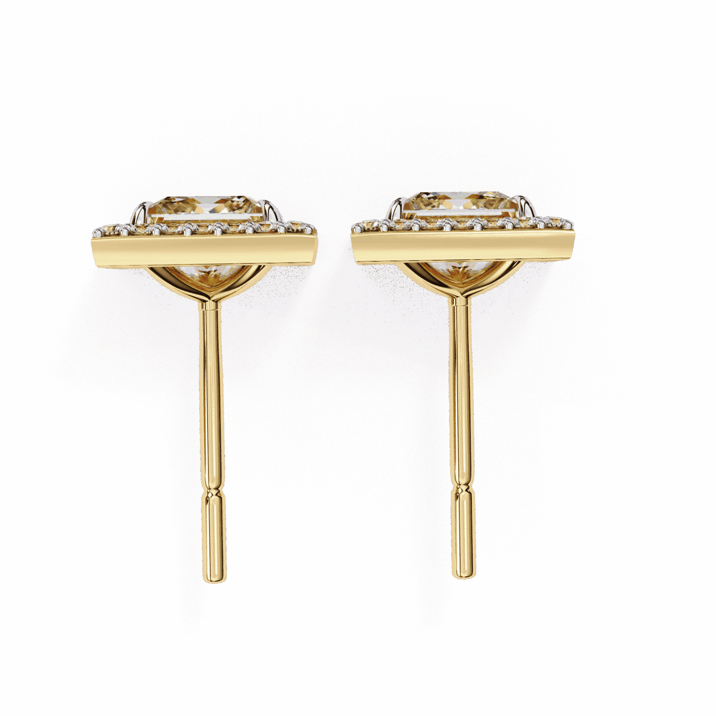 0.8 Carat Princess and Round Halo Stud Earrings in Moissanite | House of Estara