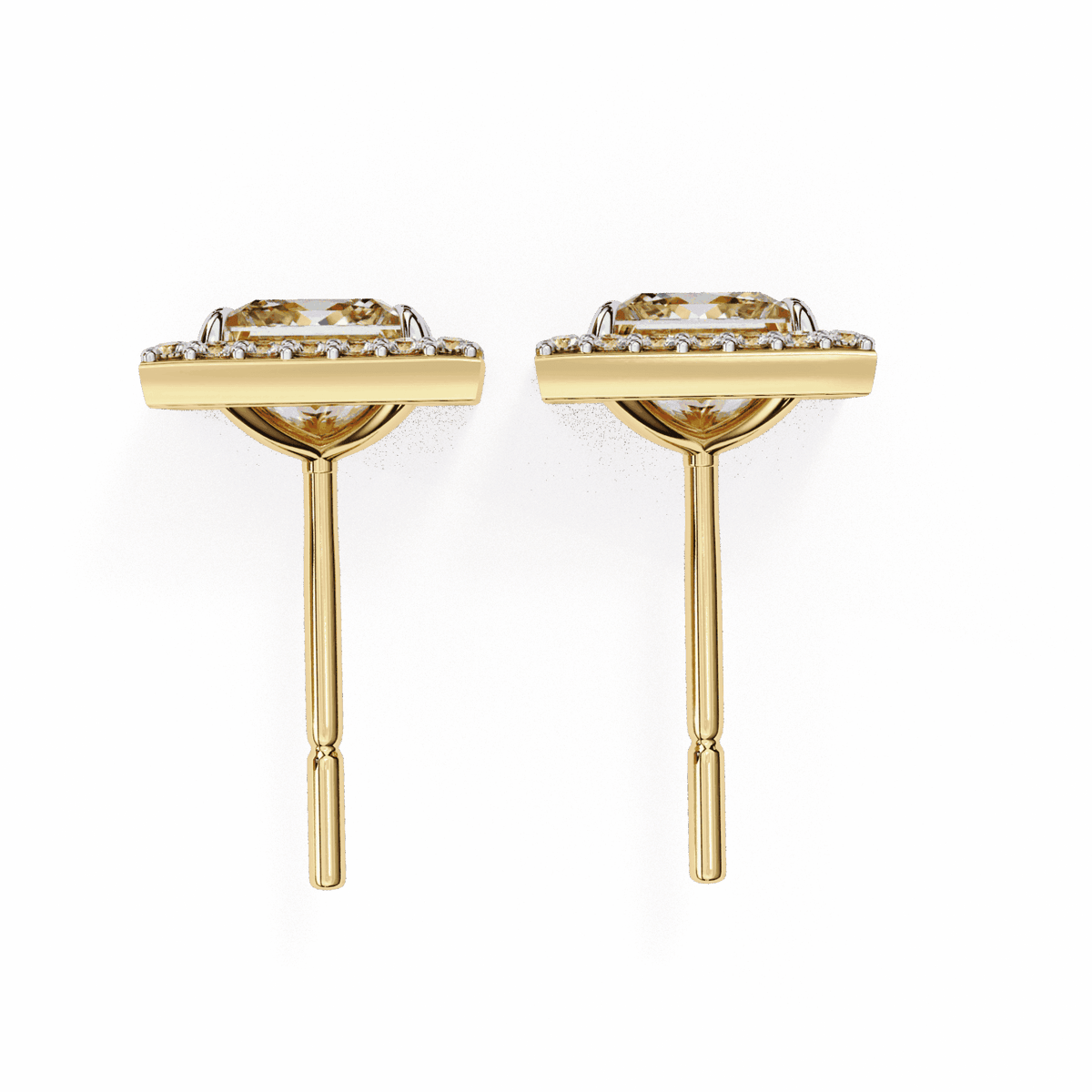 0.8 Carat Princess and Round Halo Stud Earrings in Moissanite | House of Estara