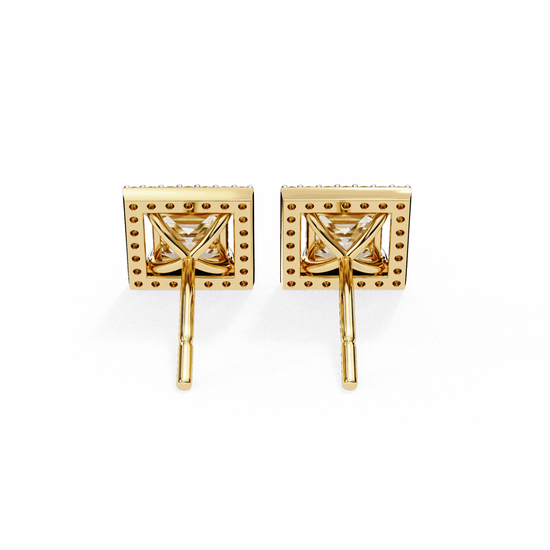 0.8 Carat Princess and Round Halo Stud Earrings in Moissanite | House of Estara