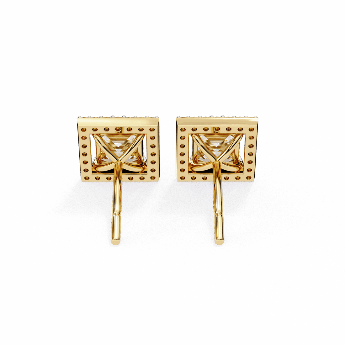 0.8 Carat Princess and Round Halo Stud Earrings in Moissanite | House of Estara