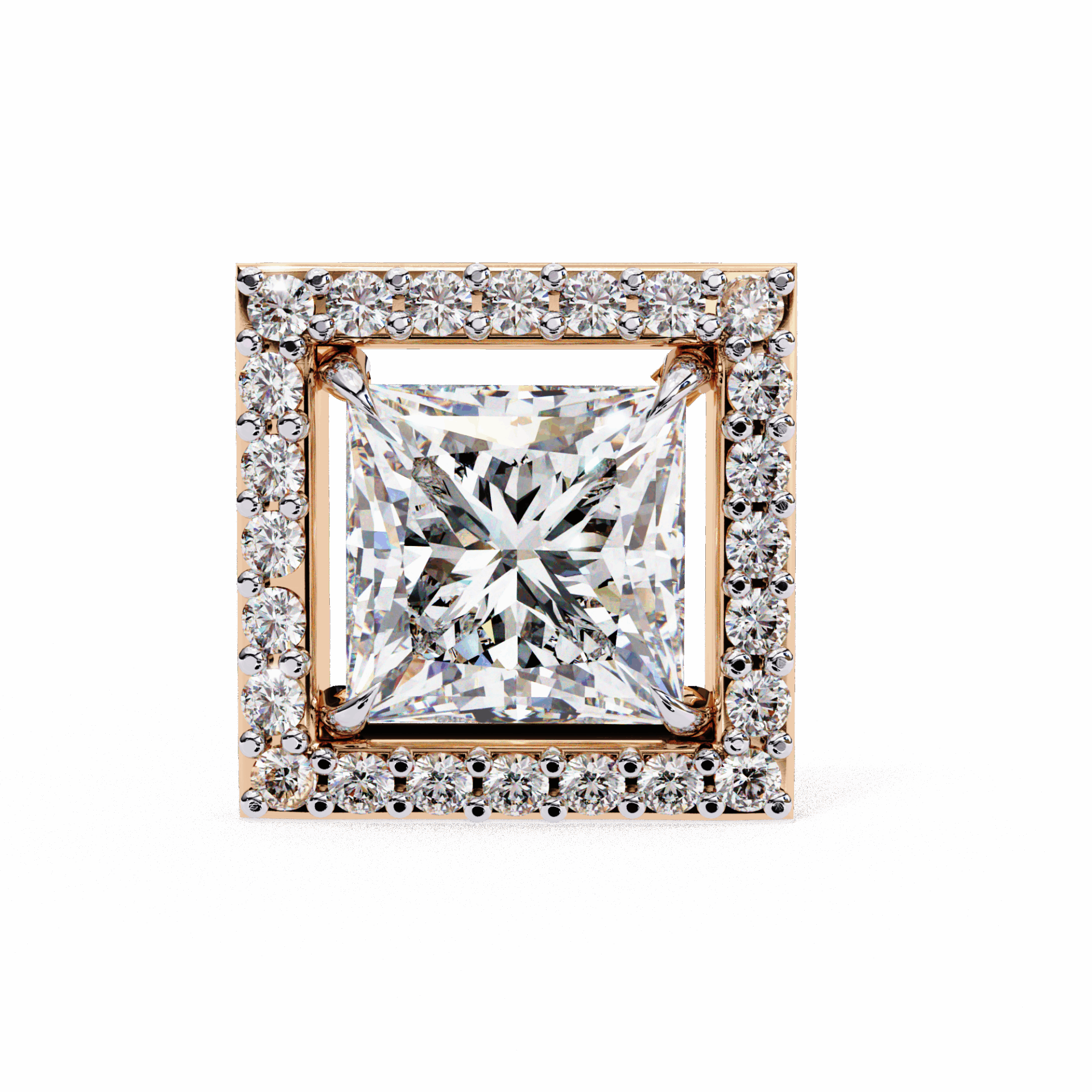 0.8 Carat Princess and Round Halo Stud Earrings in Moissanite | House of Estara
