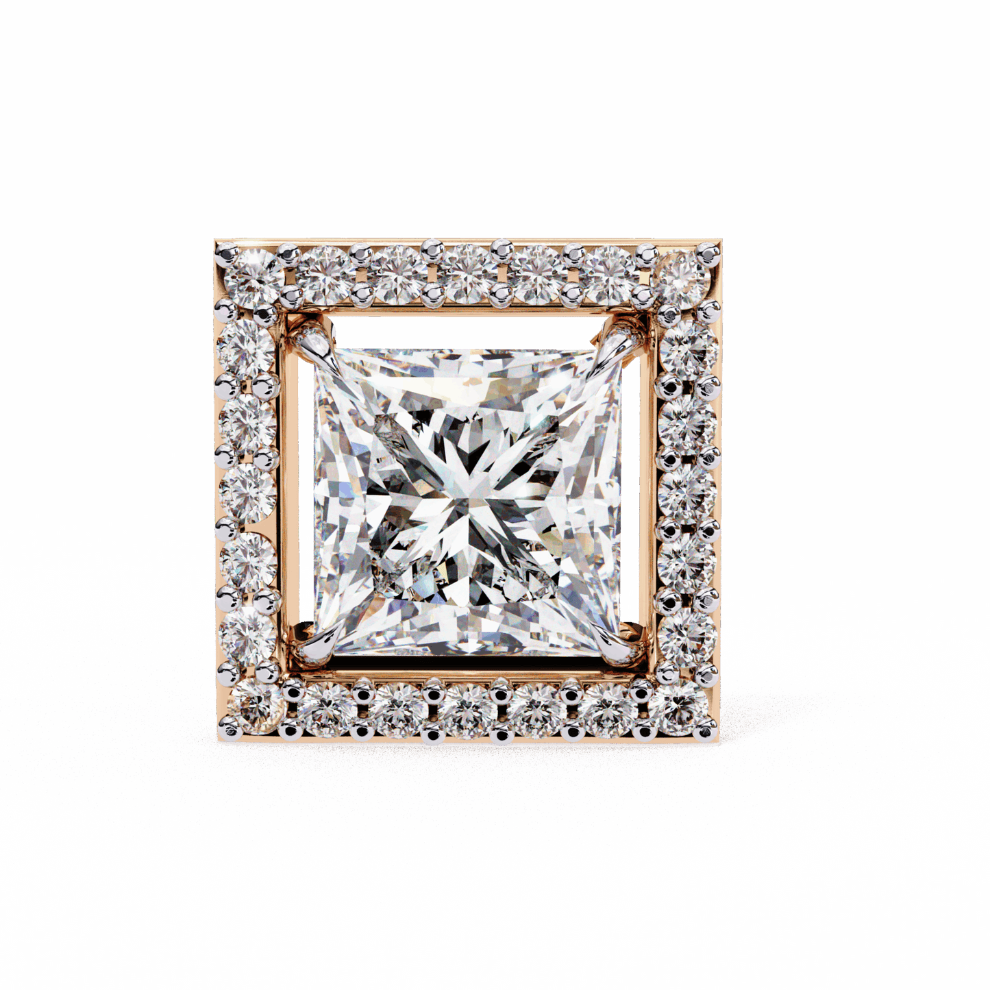 0.8 Carat Princess and Round Halo Stud Earrings in Moissanite | House of Estara