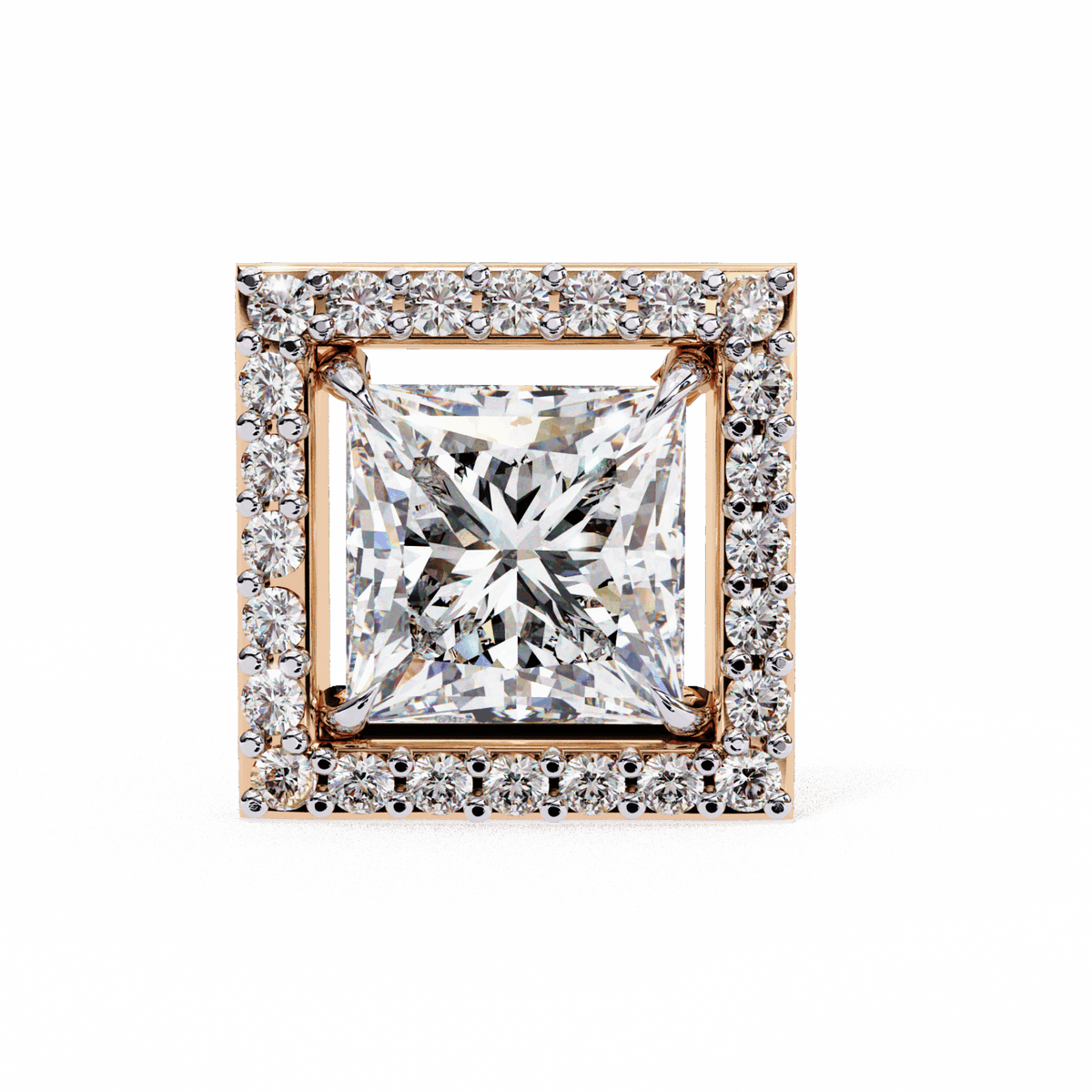 0.8 Carat Princess and Round Halo Stud Earrings in Moissanite | House of Estara