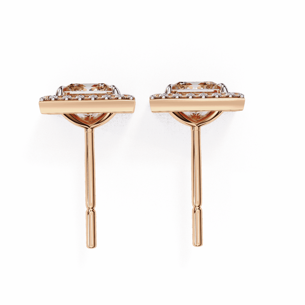 0.8 Carat Princess and Round Halo Stud Earrings in Moissanite | House of Estara