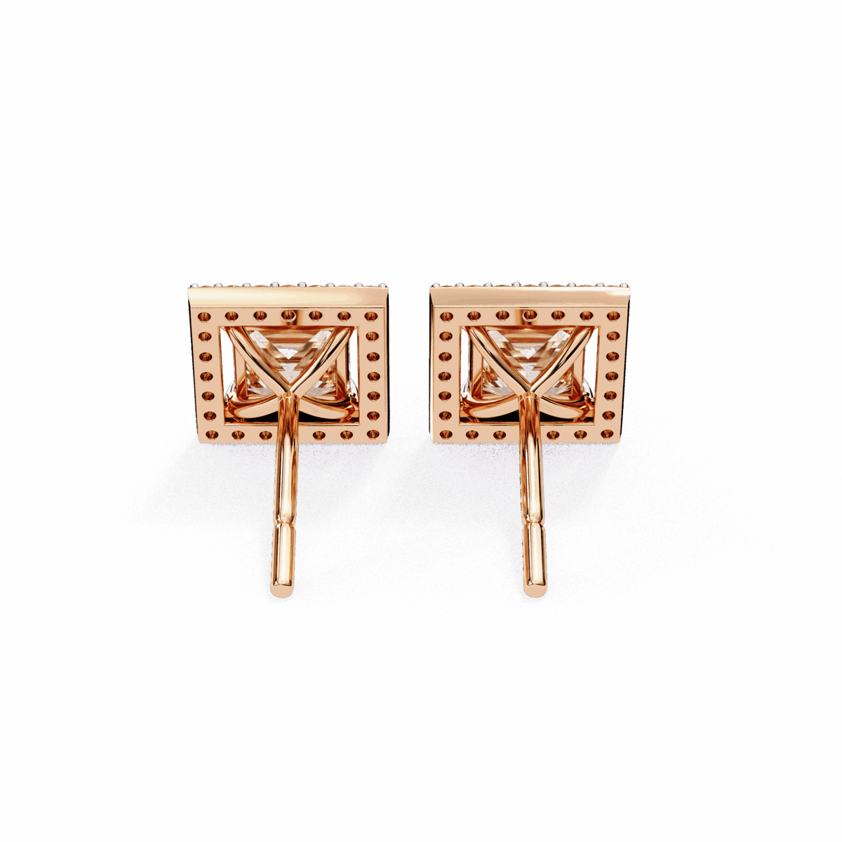 0.8 Carat Princess and Round Halo Stud Earrings in Moissanite | House of Estara