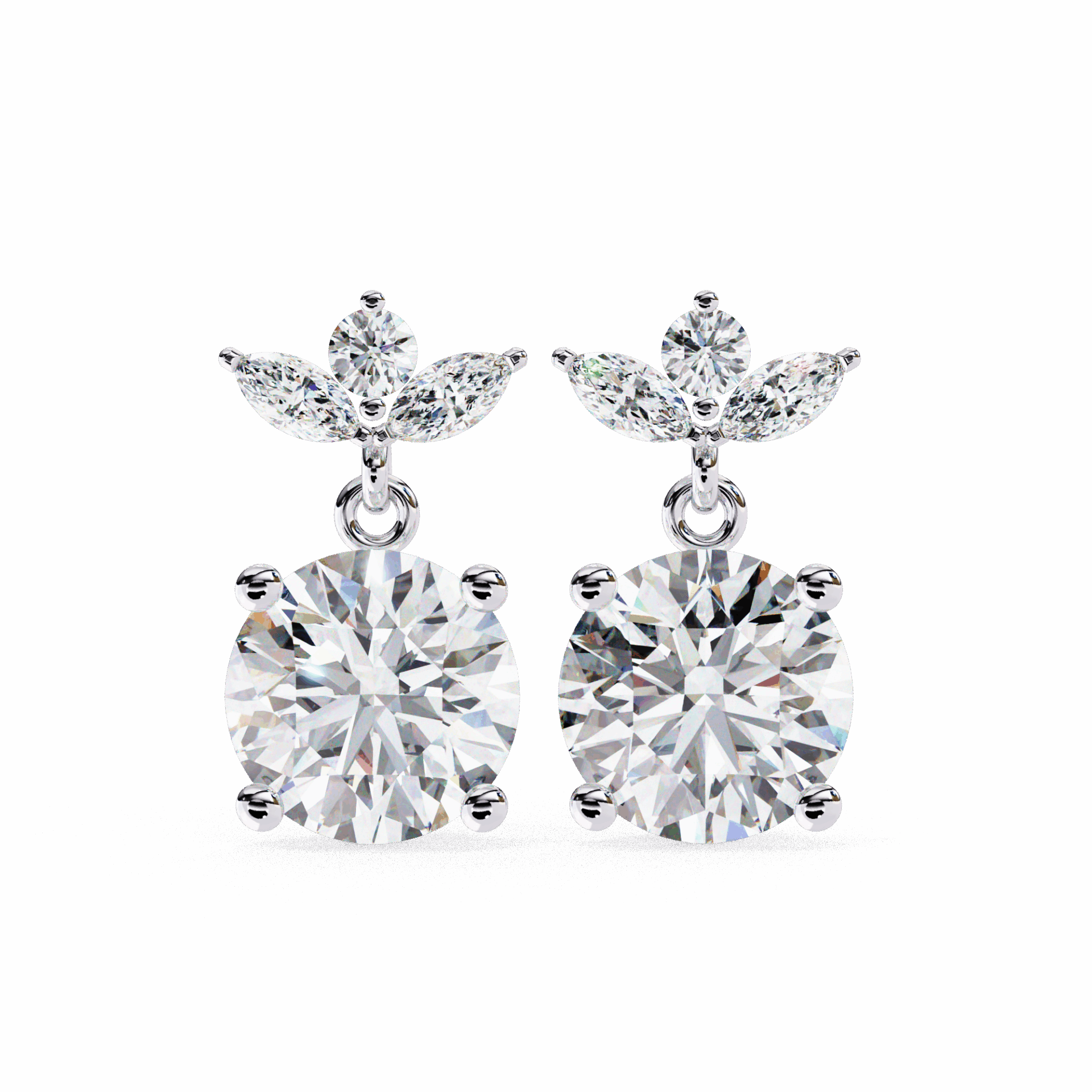 2 Carat Grace Marquise & Round Dangle Earrings in Moissanite | House of Estara