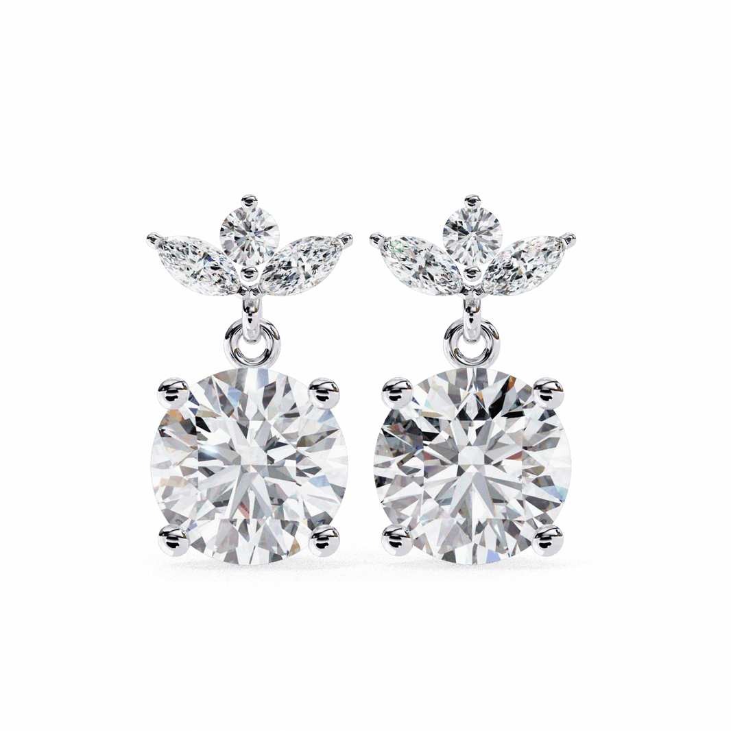 2 Carat Grace Marquise & Round Dangle Earrings in Moissanite | House of Estara