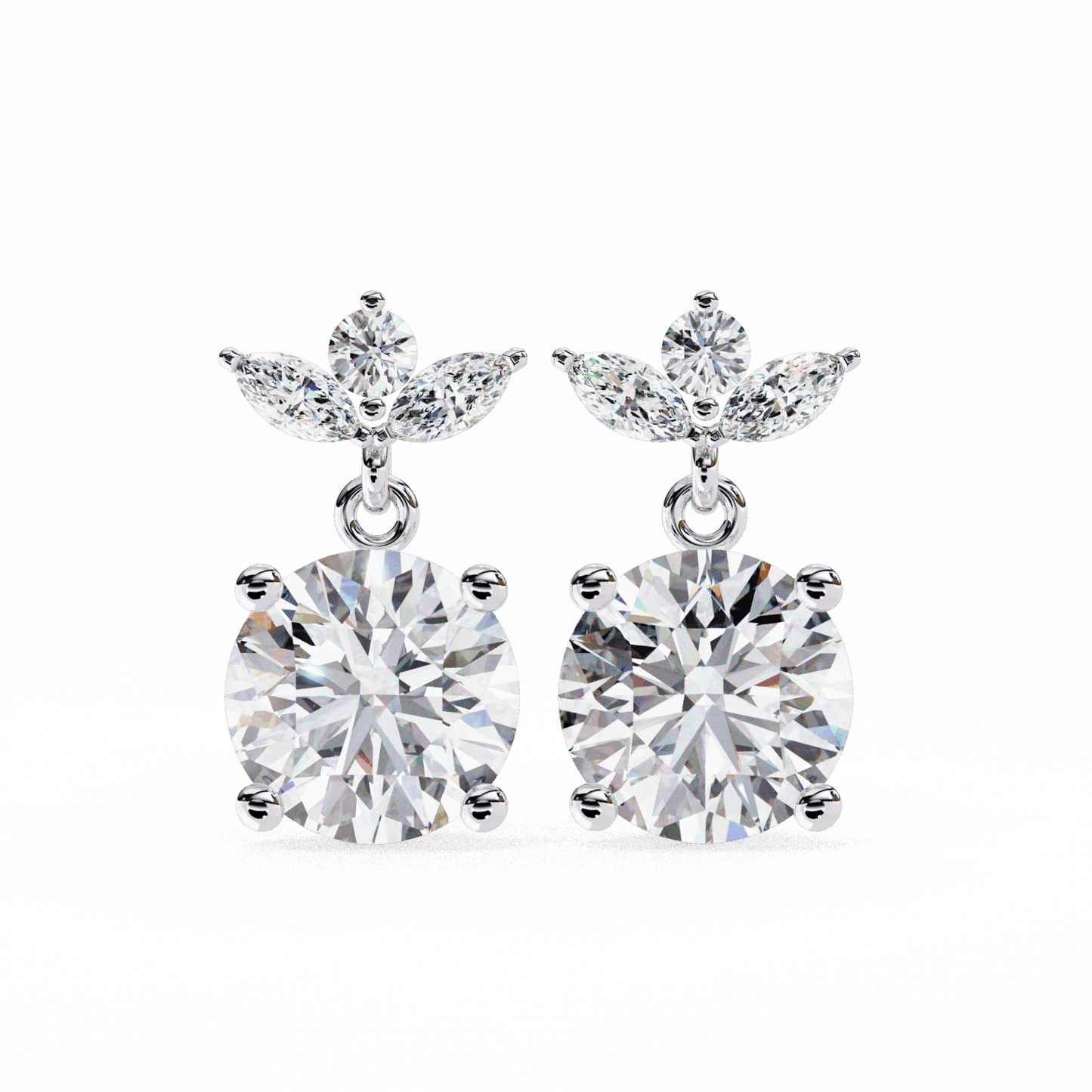 2 Carat Grace Marquise & Round Dangle Earrings in Moissanite | House of Estara