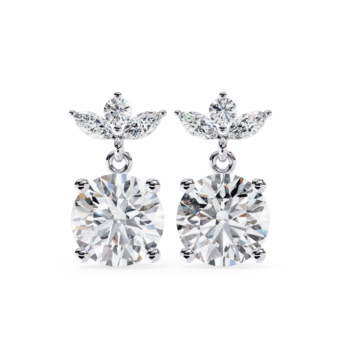 2 Carat Grace Marquise & Round Dangle Earrings in Moissanite | House of Estara