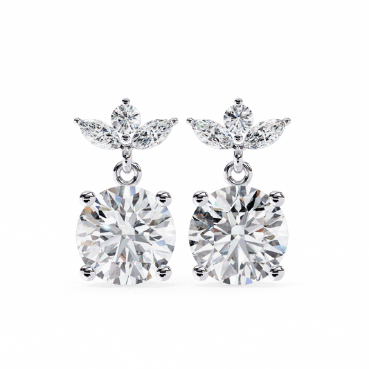 2 Carat Grace Marquise & Round Dangle Earrings in Moissanite | House of Estara