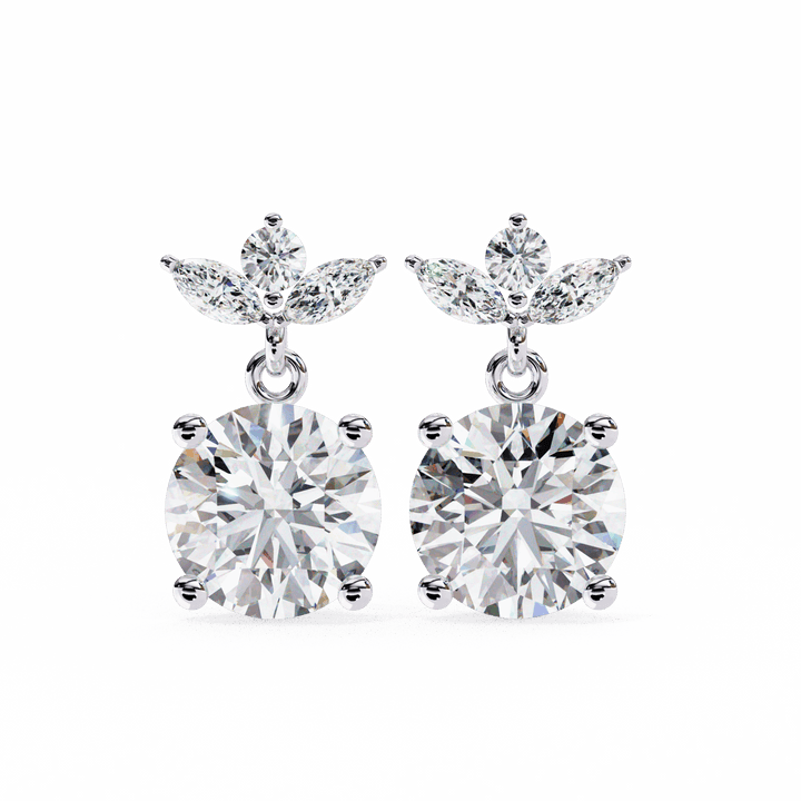 2 Carat Grace Marquise & Round Dangle Earrings in Moissanite | House of Estara