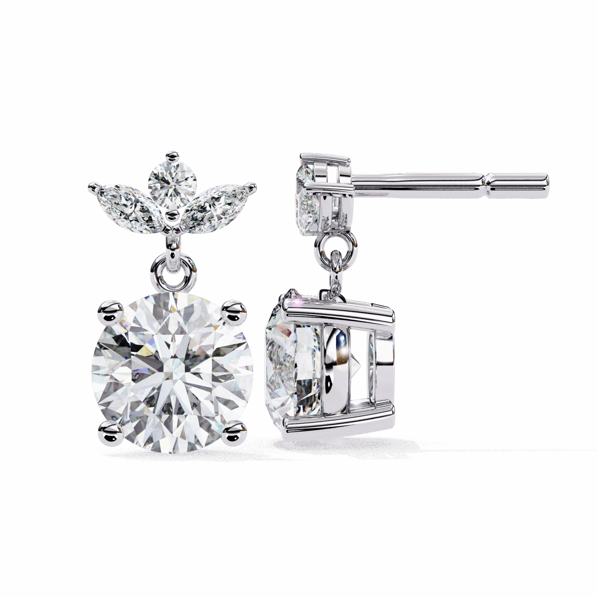 2 Carat Grace Marquise & Round Dangle Earrings in Moissanite | House of Estara