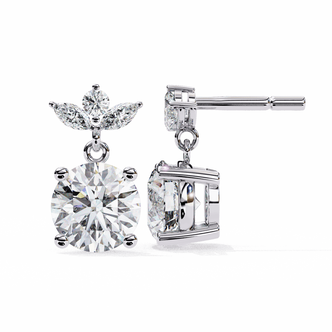 2 Carat Grace Marquise & Round Dangle Earrings in Moissanite | House of Estara