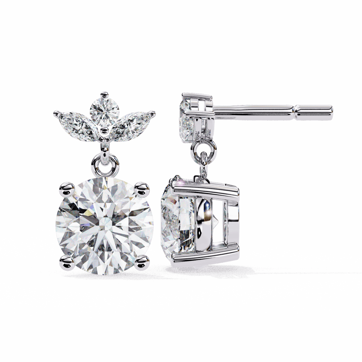 2 Carat Grace Marquise & Round Dangle Earrings in Moissanite | House of Estara
