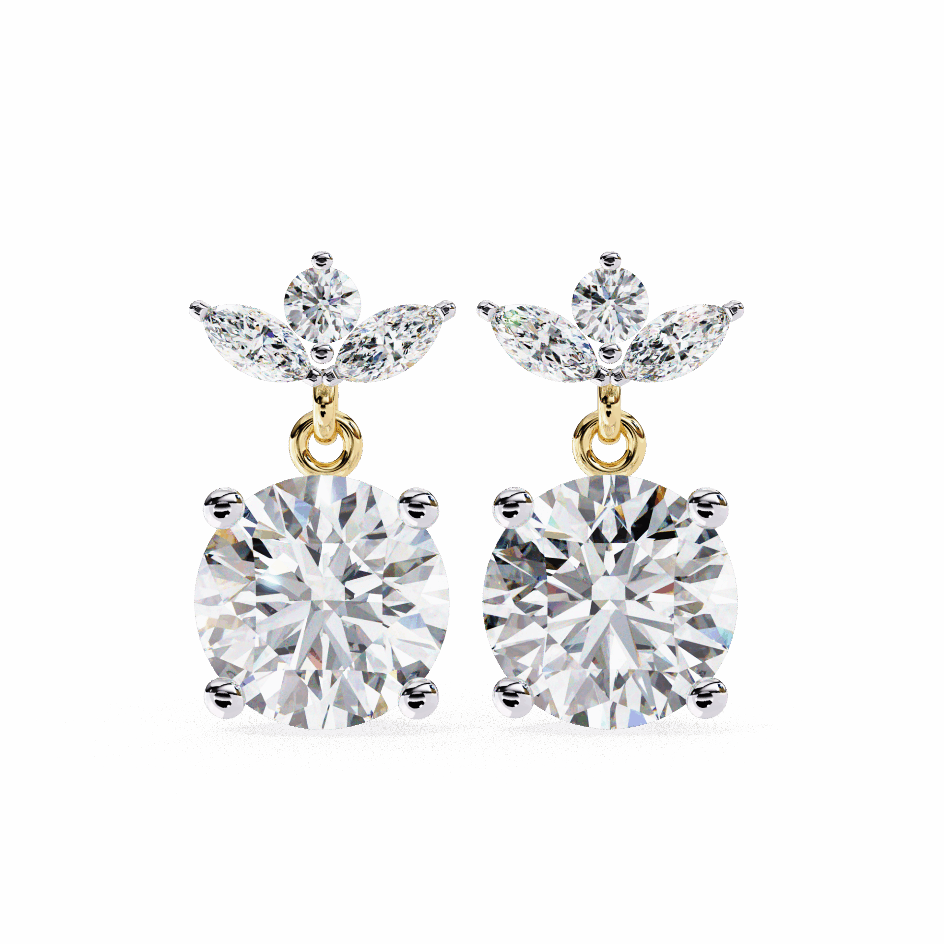 2 Carat Grace Marquise & Round Dangle Earrings in Moissanite | House of Estara