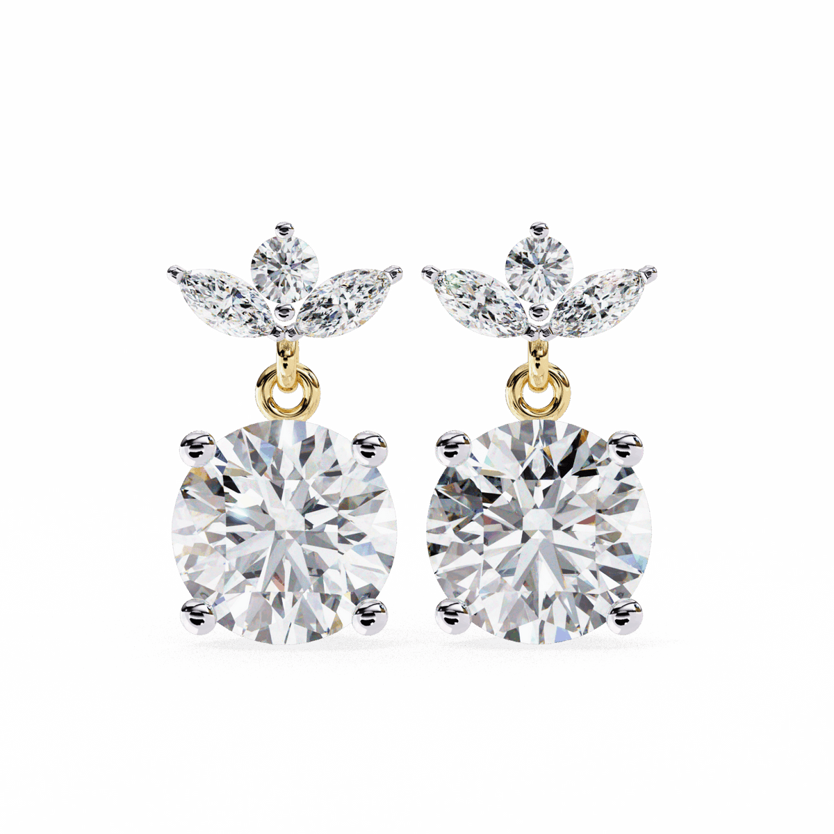 2 Carat Grace Marquise & Round Dangle Earrings in Moissanite | House of Estara