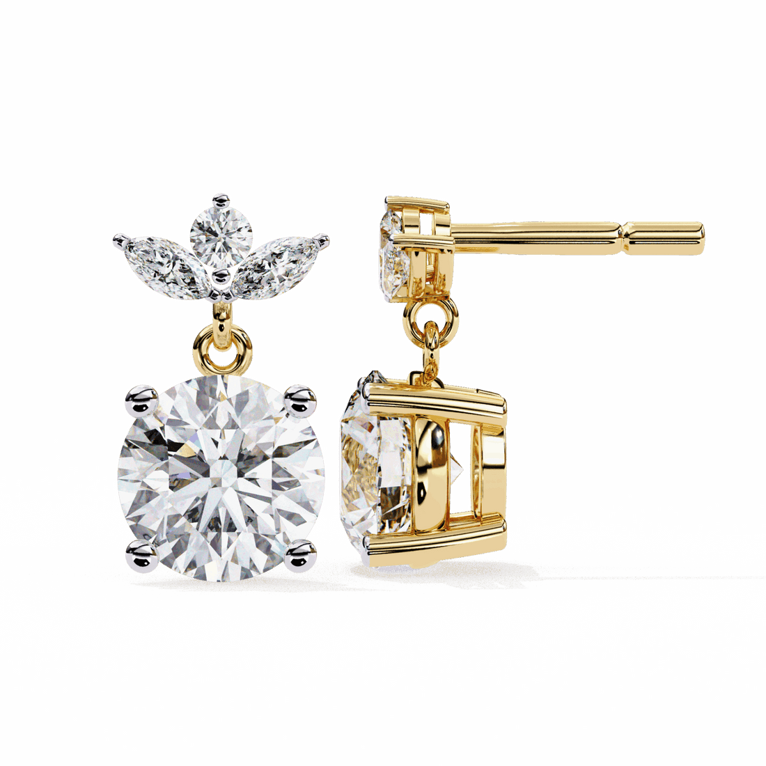 2 Carat Grace Marquise & Round Dangle Earrings in Moissanite | House of Estara