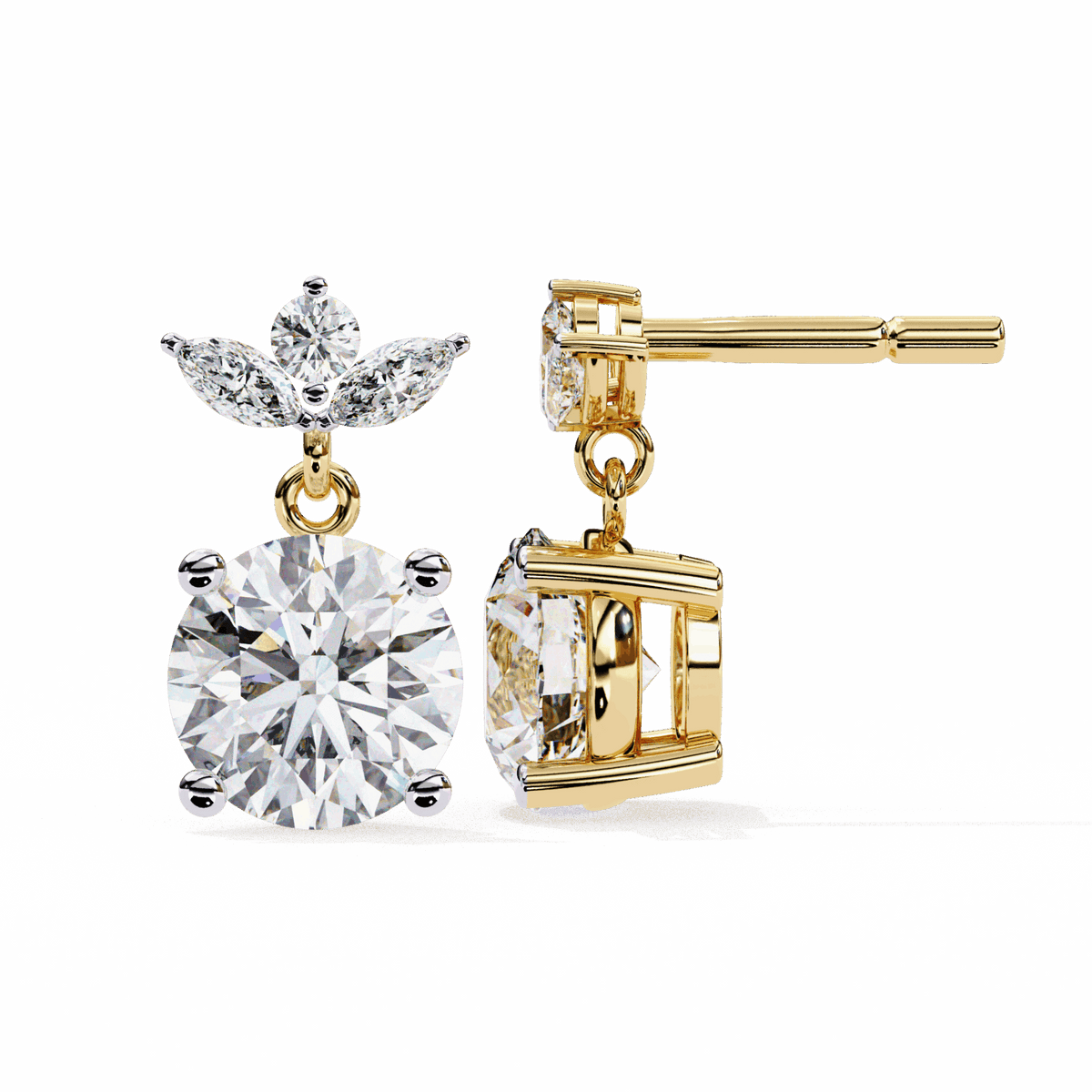 2 Carat Grace Marquise & Round Dangle Earrings in Moissanite | House of Estara