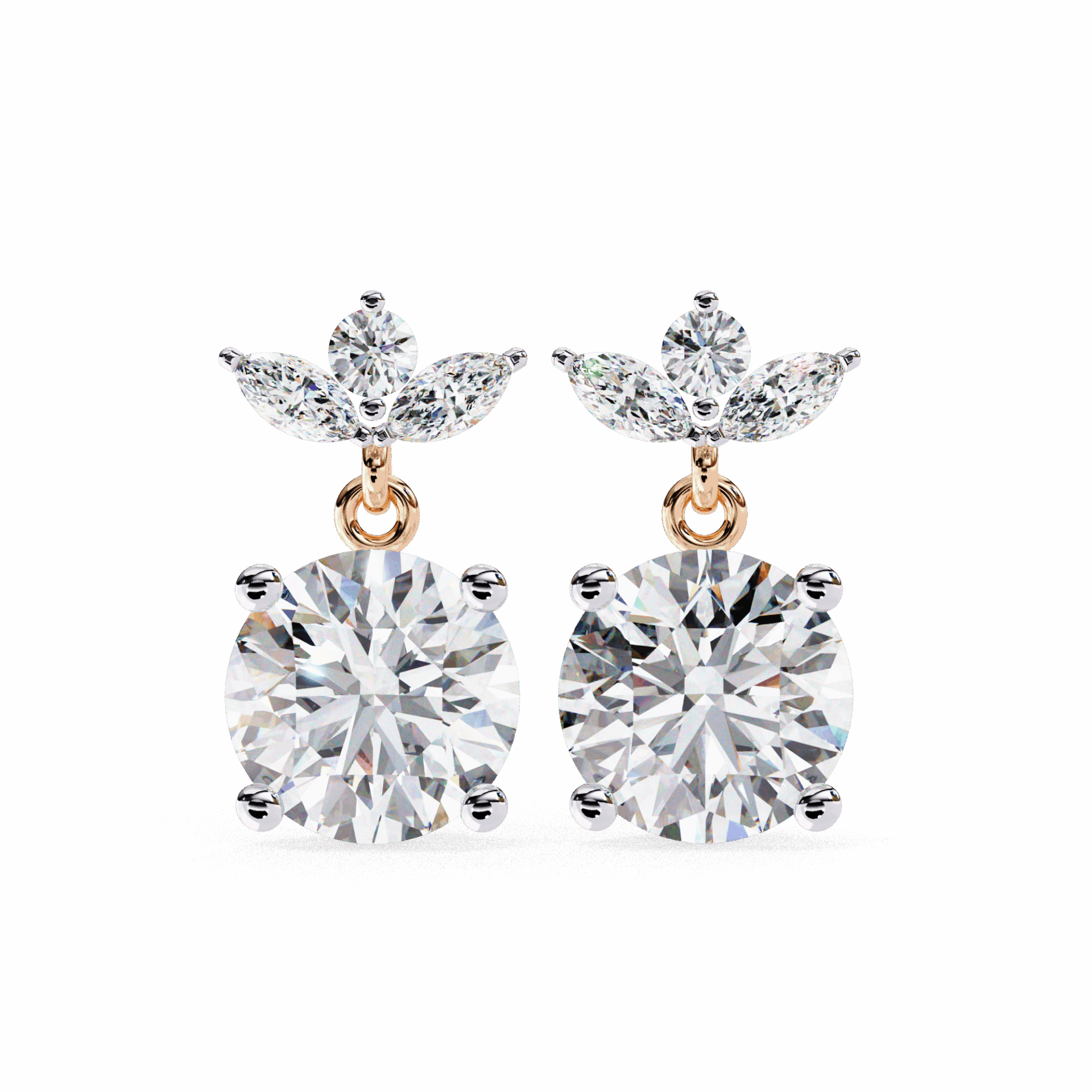 2 Carat Grace Marquise & Round Dangle Earrings in Moissanite | House of Estara