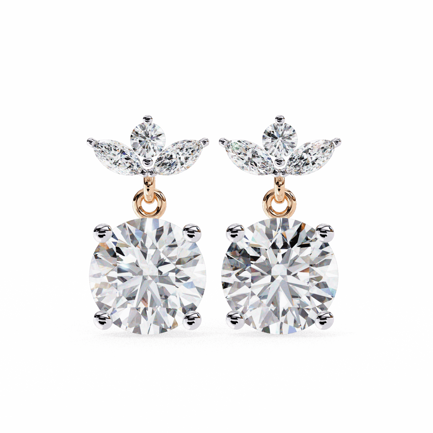 2 Carat Grace Marquise & Round Dangle Earrings in Moissanite | House of Estara