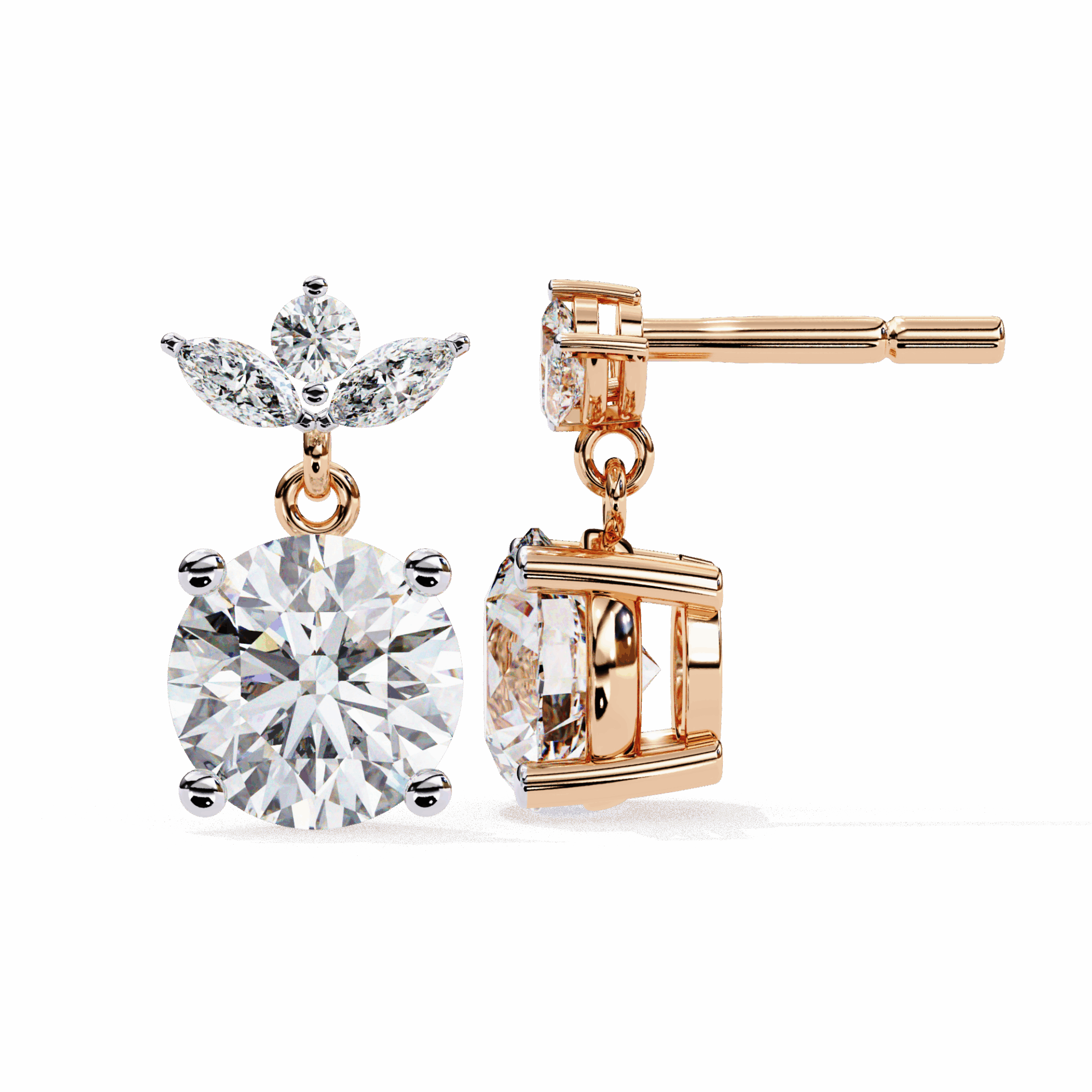 2 Carat Grace Marquise & Round Dangle Earrings in Moissanite | House of Estara