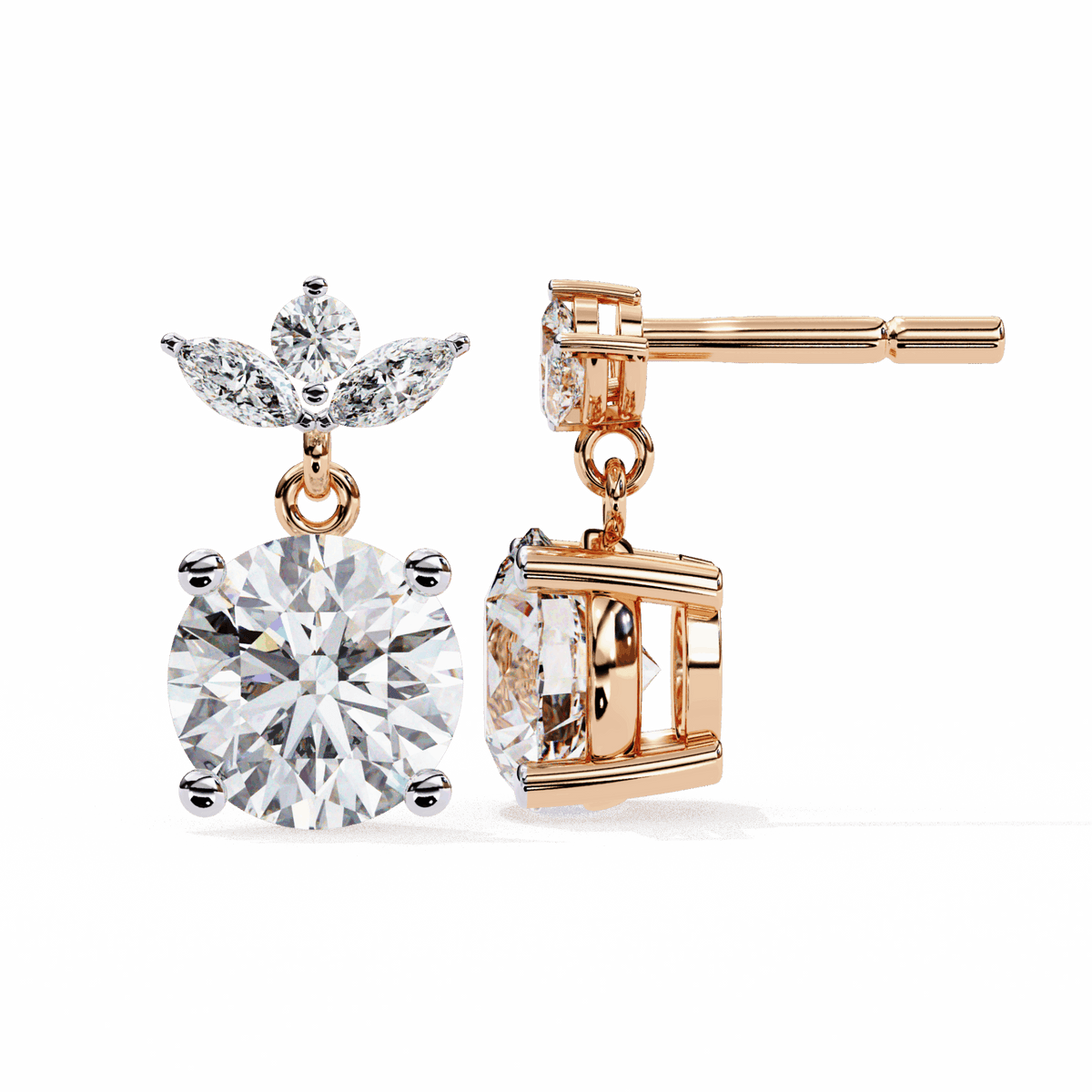 2 Carat Grace Marquise & Round Dangle Earrings in Moissanite | House of Estara