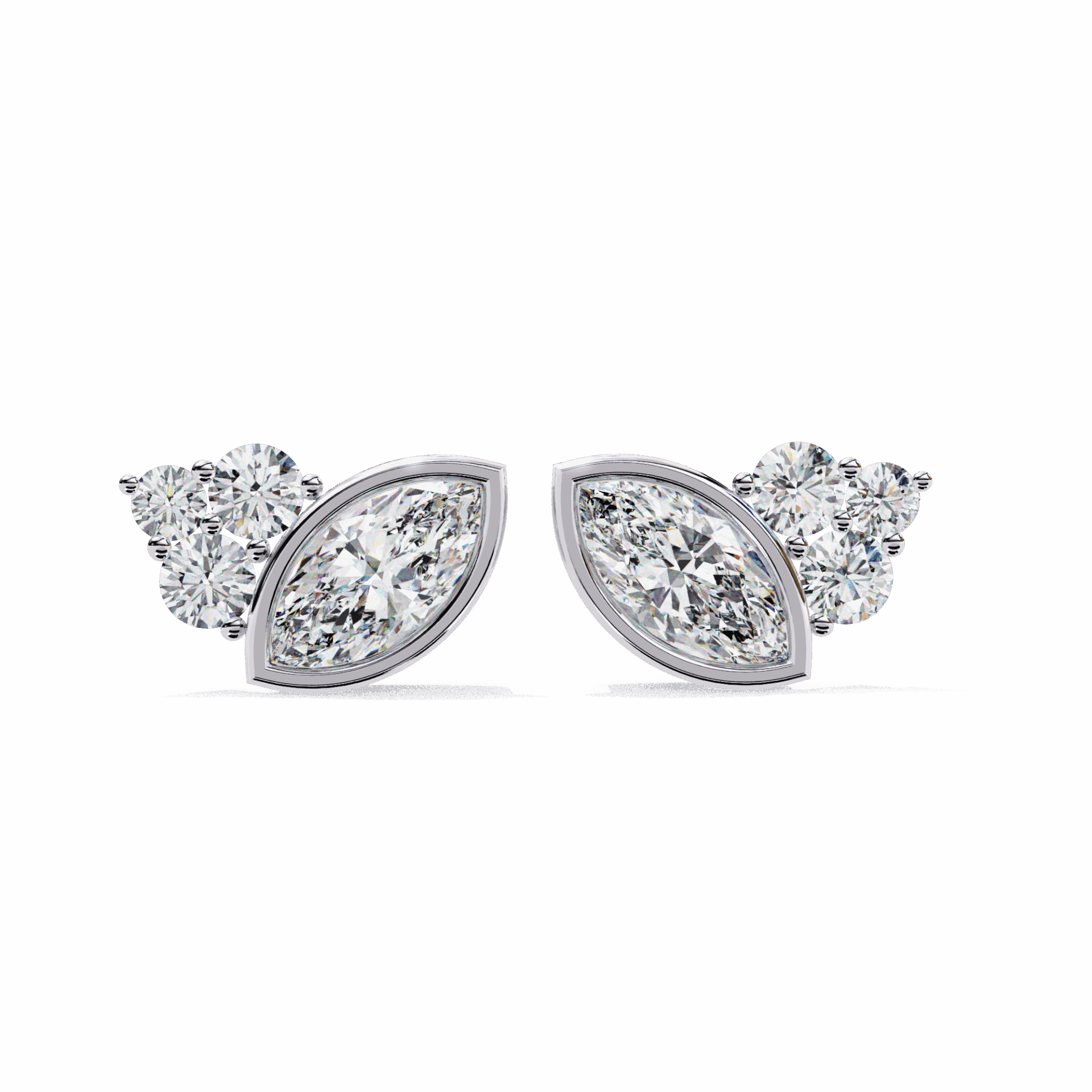 0.5 Carat Marquise and Round Cluster Stud Earrings in Moissanite | House of Estara