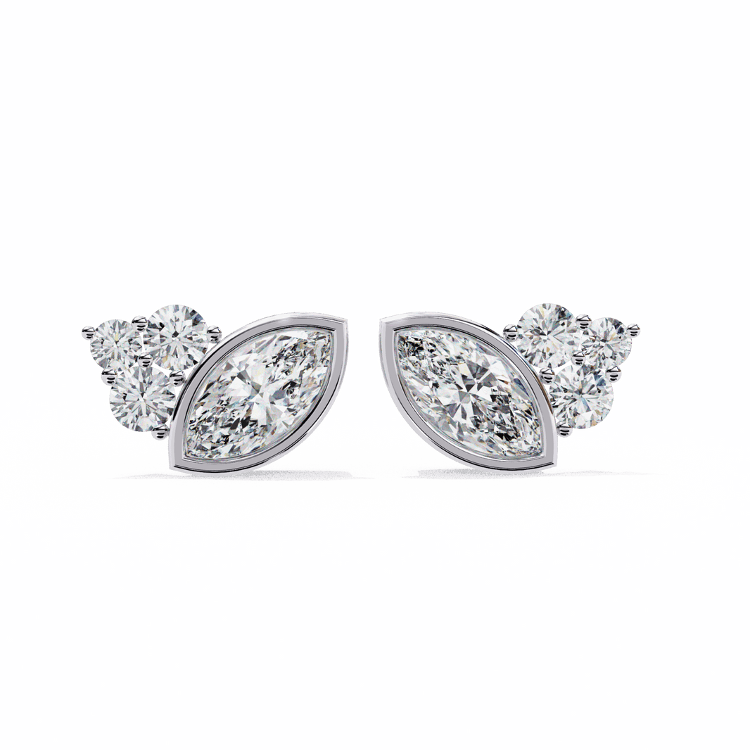 0.5 Carat Marquise and Round Cluster Stud Earrings in Moissanite | House of Estara