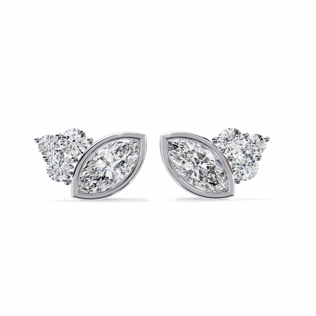 0.5 Carat Marquise and Round Cluster Stud Earrings in Moissanite | House of Estara