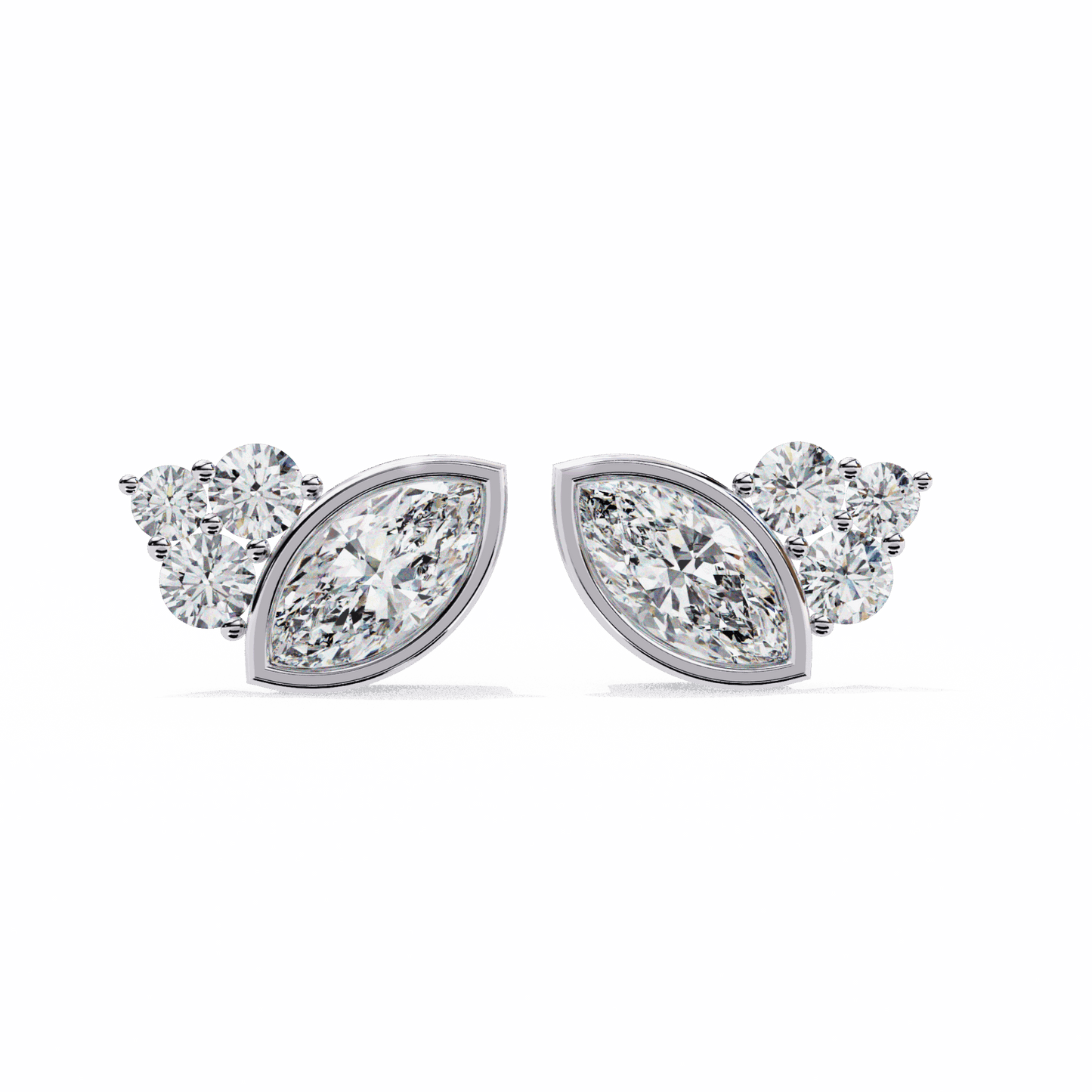 0.5 Carat Marquise and Round Cluster Stud Earrings in Moissanite | House of Estara