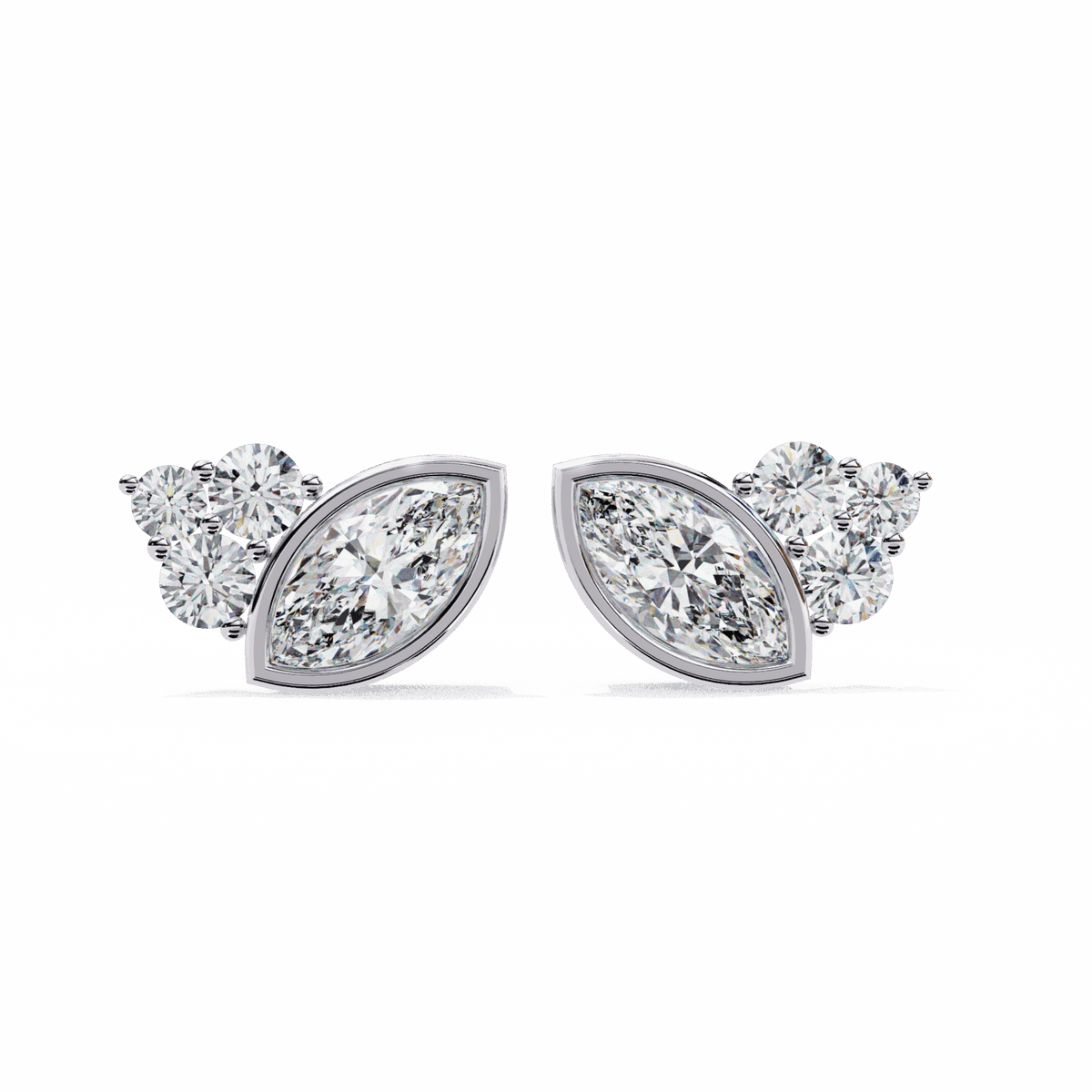 0.5 Carat Marquise and Round Cluster Stud Earrings in Moissanite | House of Estara