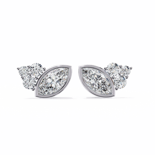 0.5 Carat Marquise and Round Cluster Stud Earrings in Moissanite | House of Estara