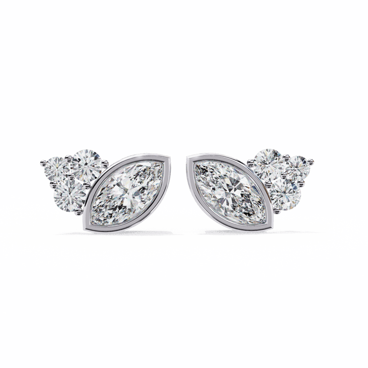 0.5 Carat Marquise and Round Cluster Stud Earrings in Moissanite | House of Estara