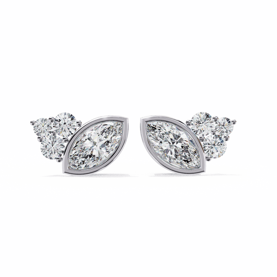 Marquise and Round Cluster Stud Earrings