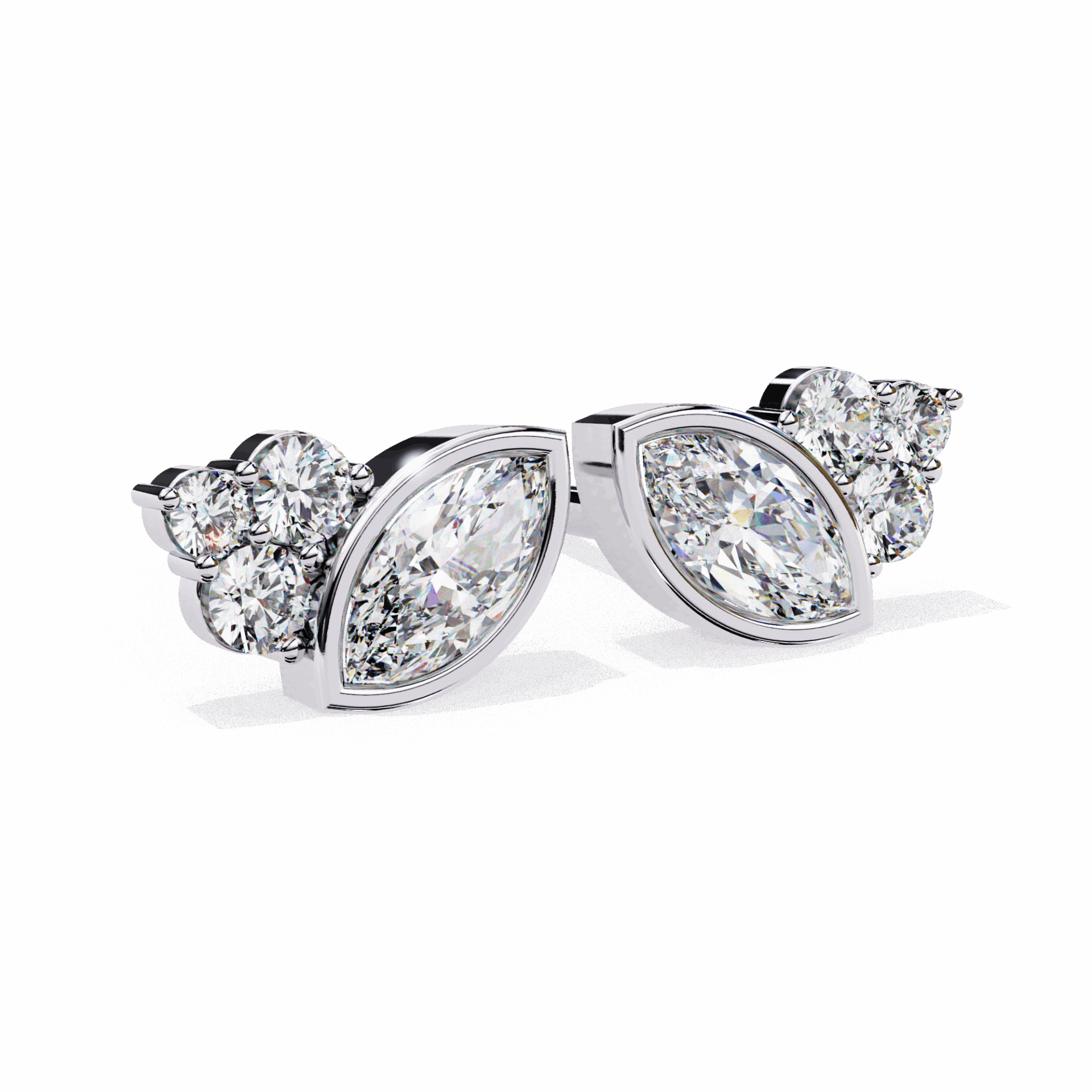 0.5 Carat Marquise and Round Cluster Stud Earrings in Moissanite | House of Estara