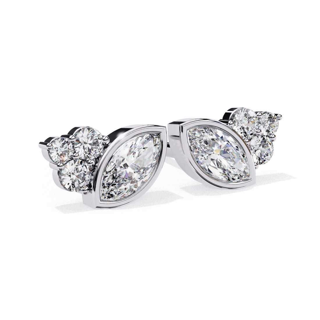 0.5 Carat Marquise and Round Cluster Stud Earrings in Moissanite | House of Estara