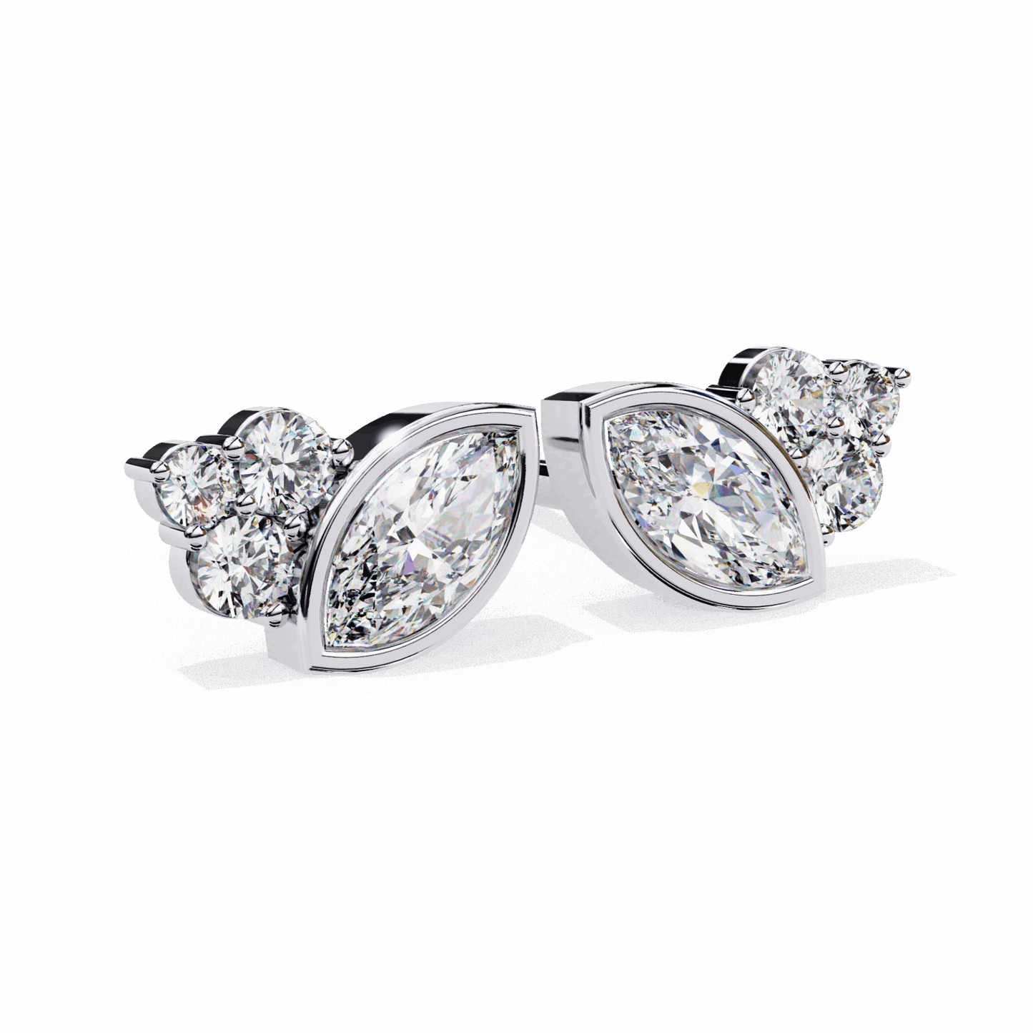 0.5 Carat Marquise and Round Cluster Stud Earrings in Moissanite | House of Estara