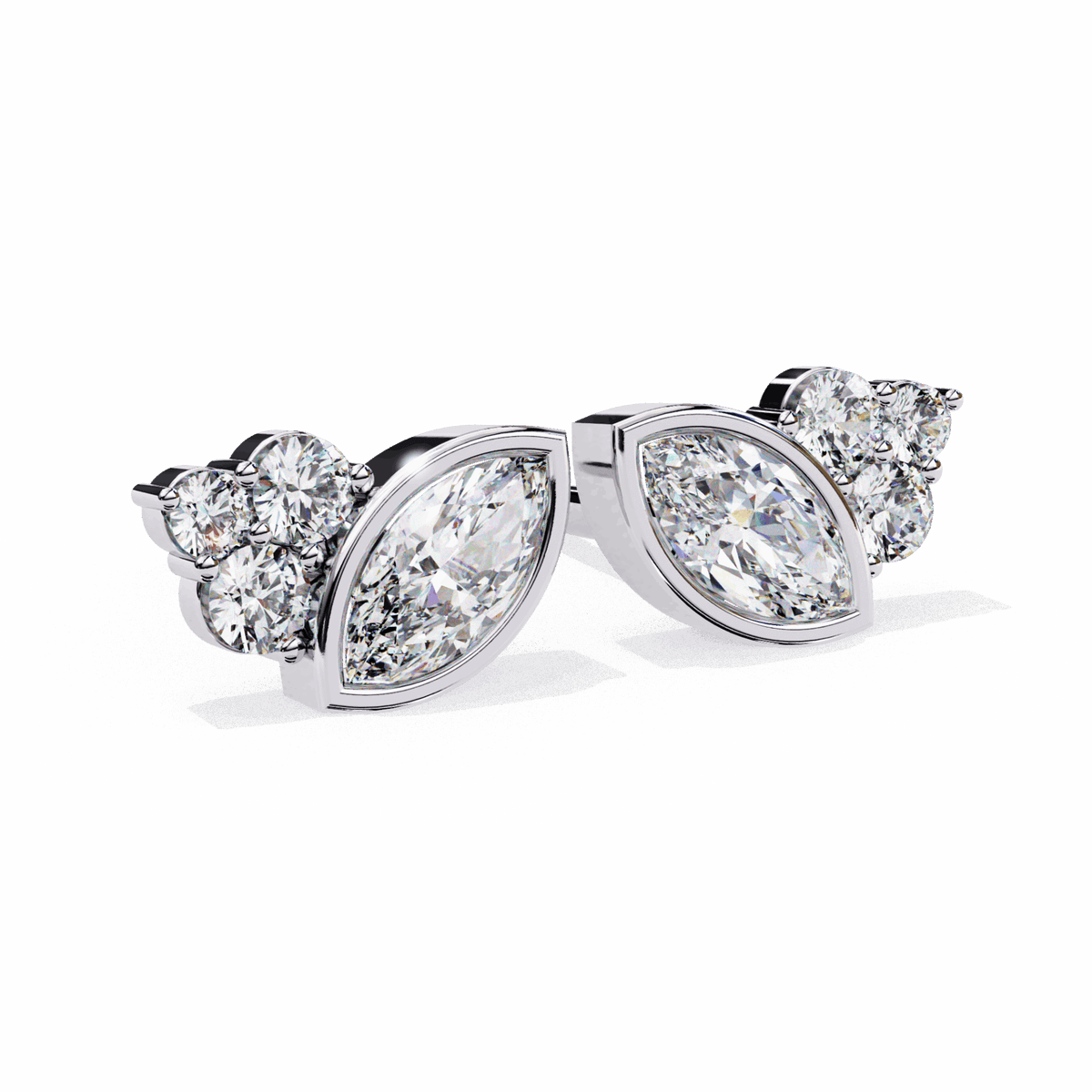 0.5 Carat Marquise and Round Cluster Stud Earrings in Moissanite | House of Estara