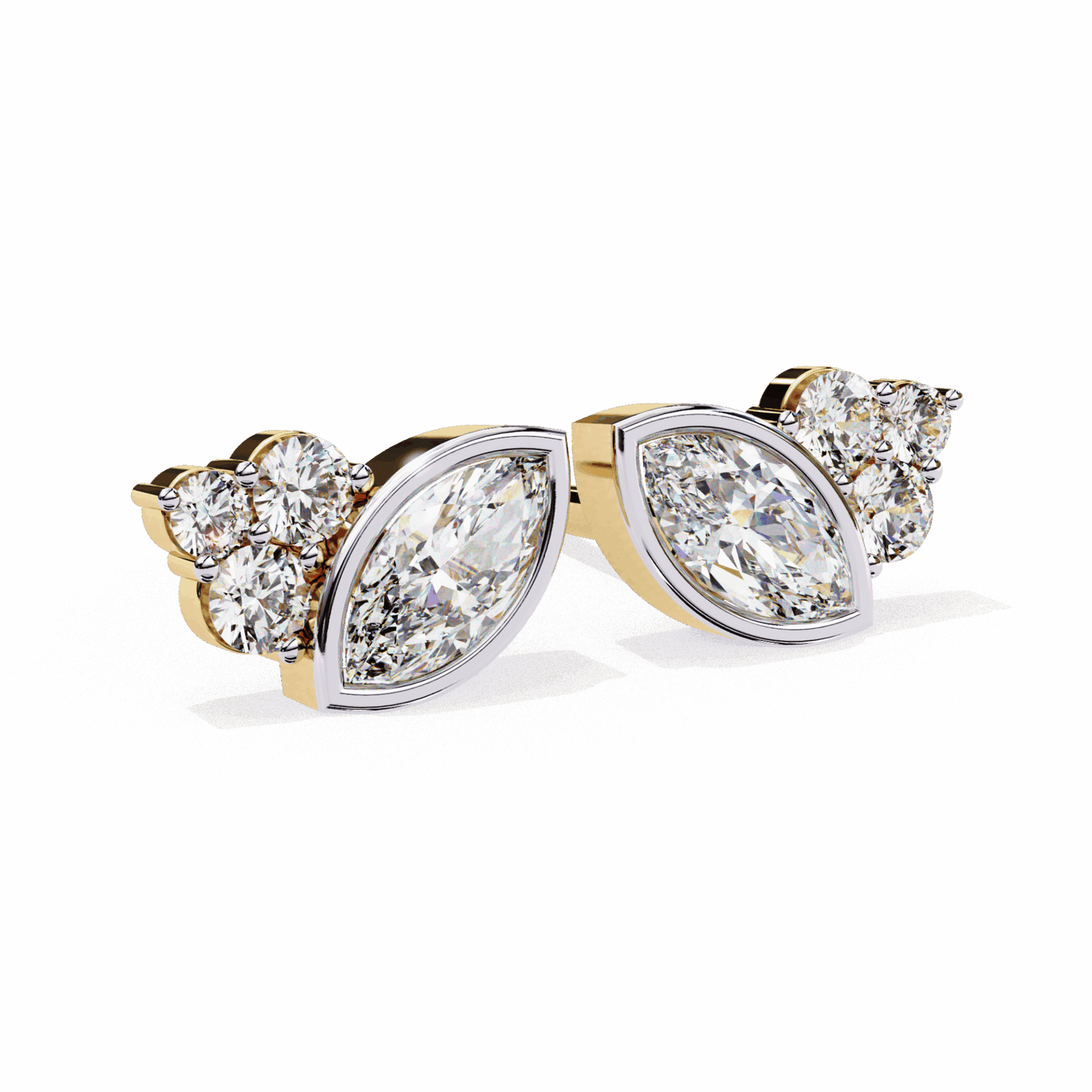 0.5 Carat Marquise and Round Cluster Stud Earrings in Moissanite | House of Estara