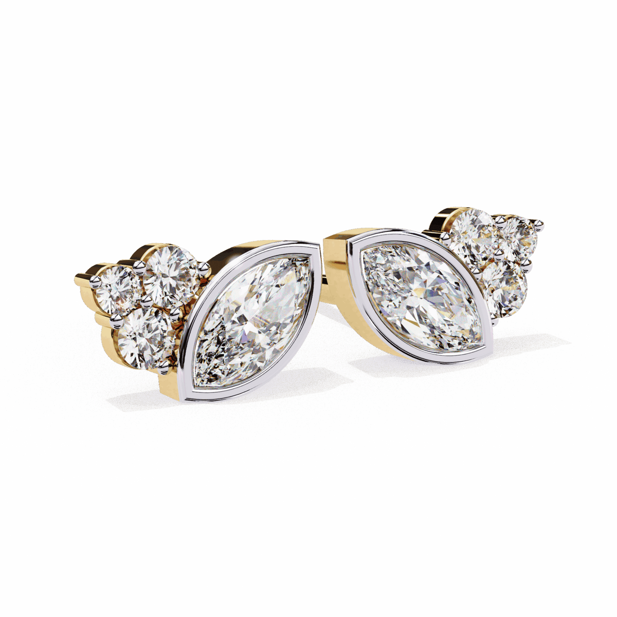 0.5 Carat Marquise and Round Cluster Stud Earrings in Moissanite | House of Estara