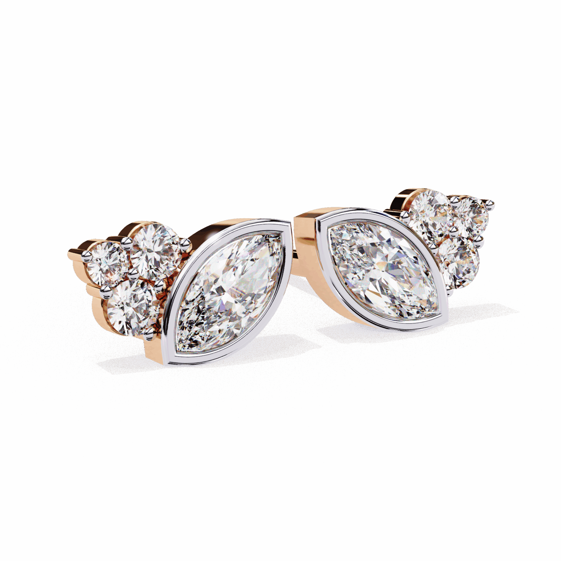 0.5 Carat Marquise and Round Cluster Stud Earrings in Moissanite | House of Estara